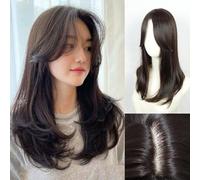 RUNRAYAY Toppers de cabello humano real de 45 cm para mujeres, extensiones de cabello humano 3D de 360° para mujeres con cabello fino, flequillo con clip para la raya al medio, talla XS418