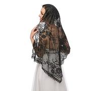 RUNRAYAY Triángulo Negro velo, velos de la catedral, el velo de encaje Mantilla Iglesia Católica Capilla Bufanda de la cabeza para las mujeres