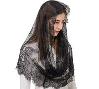 runrayay Velo de Encaje Negro, Forma de Infinito Inspirada En la Vendimia Tradicional de Estilo Español, Bufanda Latina Que Cubre la Cabeza de la Iglesia para Damas de Honor de Bodas Masivas