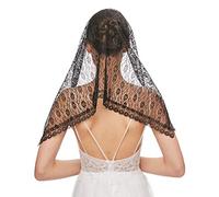 RUNRAYAY Velo de Mantilla de Encaje Negro, Cubre Cabeza Estilo Español, Suave y Cómodo Velo Católico Bufanda de Iglesia para Mujer
