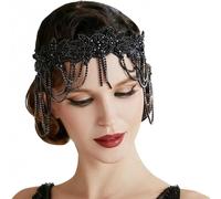 RUNRAYAY Water Drill Capesela Elástica Caperucita de la década de 1920, impresionante Vintage Lady Gatsby Cabello (negro)