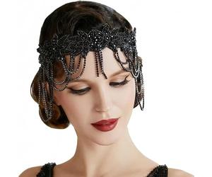 RUNRAYAY Water Drill Capesela Elástica Caperucita de la década de 1920, impresionante Vintage Lady Gatsby Cabello (negro)