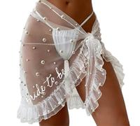 RUNRAYAY White Bride to Be Embroidered Sarong with Lace, Pearl Bachelorette Party Cover-Up, Bridal Shower Accessory, Bridesmaid Gift, Bridal Beach Skirt - A