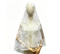 RUNRAYAY White Rectangular Chapel Veil Spanish Lace Floral Mantilla Veils Wrap Shawl Mass Head Covering, E