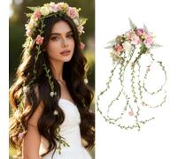 RUNRAYAY Woodland Flower Fairy Headpiece, Floral Elf Crown with Flower and Vines for Fairy Accessories Women Renaissance Cosplay, B
