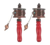 RUNROTOO 2 ruedas de oración de mano con escrituras budistas de la Verdad de seis caracteres, rueda de oración con mango de madera para orar, bendecir y practicar yoga.