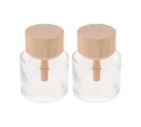 RUNROTOO 2 unidades de 50 ml/1,7 oz Botella difusora de varillas de vidrio transparente: Recipiente vacío para fragancias con tapa de madera para difusor de aceites de aromaterapia en dormitorio y