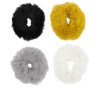 RUNROTOO 4 Piezas de Anillos de Pelo Difusos de Pelo Sintético Cuerda Elástica, Accesorios Cabello Cómodos y Decorativos para Coleta o Muñequera