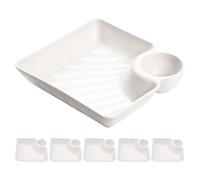 RUNROTOO 6 Piezas Plato para Servir Dividido de Pp Ligero y Fácil de Limpiar con Compartimentos para Salsa, Adecuado para Aperitivos y Uso en Cocina o Bodas, Color Blanco