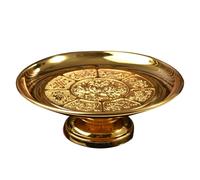 RUNROTOO Bandeja Decorativa de Aleación Dorada para Ofrendas en Templo, Plato de Frutas Pedestal Estilo Retro y Diseño Ahorrador de Espacio