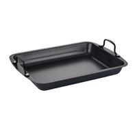 RUNROTOO Bandeja para hornear de acero inoxidable con parrilla: Plancha plana antiadherente para barbacoa, asado, filetes, pescado y carne - Bandeja rectangular para horno de inducción de 15,8 x 11,2