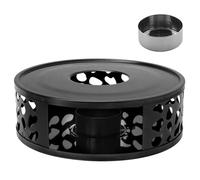 RUNROTOO Calentador de Tetera Hueco de Metal Negro Base de Cera Plateada y Portavelas, Estufa para Calentar Té en Casa, Oficina y Cafetería, Calentador de Té de Acero Inoxidable