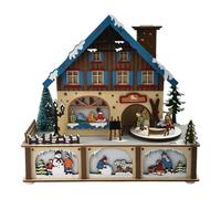 RUNROTOO Centro de Mesa navideño con Forma de casa: casita navideña de Madera con Luces LED, decoración Luminosa para Interiores, Ideal para Mesa, repisa o Estante (26,4 x 25,4 x 10 cm).