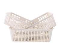 RUNROTOO Cesta de Almacenamiento para Escritorio de 3 Piezas Asas Dobles, Material Pp Blanco, Gran Capacidad y Diseño Apilable para Uso Diario y Ahorro de Espacio