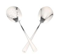 RUNROTOO Cucharas Ranuradas de Acero Inoxidable 304 Grandes para Servir y Escurrir, Set de 2 Utensilios Ergonómicos para Cocina en Hogar, Restaurante y Banquetes
