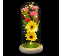 RUNROTOO Flor de Simulación LED con Cúpula de Vidrio y Base de Madera Natural, Lámpara Nocturna Decorativa para Escritorio, Adorno Romántico para San Valentín, Obsequio Original para Mujer