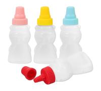 RUNROTOO Juego de 4 Mini Botellas de Plástico Reutilizables en Forma de Oso para Condimentos, Portátiles y Fáciles de Llevar, Ideales para Oficina y Mesa de Comedor