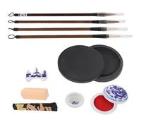 RUNROTOO Juego de Caligrafía China para Estudiantes, Conjunto Portátil de 11 Piezas Pinceles de Escritura, Piedra de Tinta China y Accesorios para Práctica Artística de Caligrafía