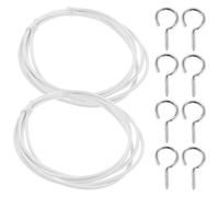 RUNROTOO Kit de Cuerda Flexible para Colgar Cortinas de 2 Metros Ganchos y Ojales de Metal Recubiertos de PVC, Fácil de Instalar para Colgar Cuadros o Pancartas