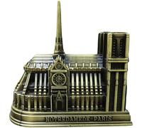 RUNROTOO Modelo de Edificio Metálico de Notre Dame París, Adorno Vintage para Decoración del Hogar y Oficina, Figura Coleccionable de Metal para Escritorio, Decoración Arquitectónica de 15