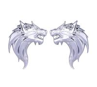 RUNROTOO Pegatina de Insignia de Automóvil Metal 3D Diseño de Cabeza de Animal Salvaje, Fácil de Instalar y Resistente al Desgaste para Maletero Trasero, Color Plata, 1 Par