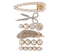 RUNROTOO Pinzas Pelo Plumas y Perlas Doradas, Aleación Creativa y Superficie Lisa Set de 6 Accesorio Seguro para Fiestas y Viajes para Fiestas y Viajes