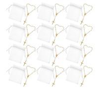 RUNROTOO Pulsera de Rosario Católico Mini de Perlas con Cruz Dorada Falsa 7x9 Cm, 12 Unidades para Bautizo, Comunión, Boda y Regalos de Fiesta Religiosa