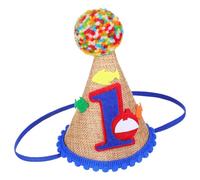 RUNROTOO Sombrero de Cumpleaños de 1 Año para Niños y Niñas, Cono de Tejido con Pompones y Correa Elástica, Resistente y Fácil de Limpiar para Fiesta de Cumpleaños