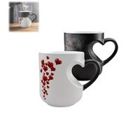 runsion Taza de café que cambia de color con asa, taza mágica de cerámica en forma de corazón que revela un diseño sorpresa cuando se llena con bebida caliente, divertida taza de corazón, regalo