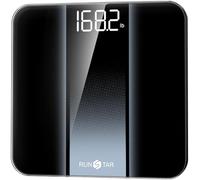 RunStar Báscula de baño digital, báscula de alta precisión 180 kg/400 lb | Con pantalla LED retroiluminada, precisa con vidrio templado de 6 mm, Plata Negro