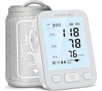 Runstar Tensiometro de brazo con brazalete de amplio rango (22cm-42cm) para uso doméstico, tensiómetro digital automático con bolsa de almacenamiento y memoria de 2x99 lecturas, gris