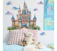 Runtoo Calcomanía de pared con diseño de castillo de princesa, grande, colorido, nube, hada, calcomanías artísticas para habitación de niñas, habitación de niños, guardería