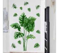 Runtoo Calcomanía de pared de hoja de palma, verde, tropical, hojas de plantas de Monstera, calcomanías de pared para sala de estar, dormitorio, oficina, decoración del hogar