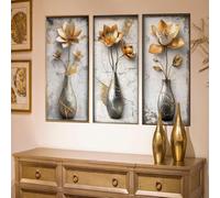 Runtoo Calcomanías de pared con diseño de flores en 3D, diseño floral dorado, para despegar y pegar, para sala de estar, dormitorio, oficina, decoración del hogar