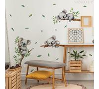Runtoo Calcomanías de pared con diseño de koala en rama de árbol, calcomanías de pared de animales de la selva para habitación de niños, decoración de guardería de bebé
