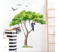 Runtoo Calcomanías de pared de árbol de safari grande con plantas verdes de selva, pegatinas de pared para habitación de niños, decoración de pared