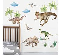 Runtoo - Calcomanías de pared de dinosaurio grandes para niños, pegatinas de pared tropicales de dinosaurio para dormitorio de niños, decoración de pared