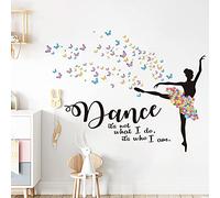 Runtoo Calcomanías de pared de niña bailarina de ballet, diseño de mariposa, flor, citas inspiradoras, calcomanías de pared para dormitorio de niñas, decoración de pared