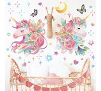 Runtoo Calcomanías de pared de unicornio rosa arcoíris para niñas, dormitorio, habitación de bebé, habitación de niños, decoración de fiesta de cumpleaños, regalos