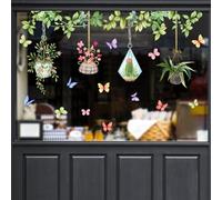 Runtoo Calcomanías de pared de vidrio para colgar en maceta, diseño de cactus botánico, pegatinas decorativas para sala de estar, dormitorio, decoración pared