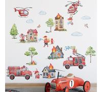 Runtoo Calcomanías de Pared Pegatinas Decoracion para Camión de Bomberos, Vehículos de Transporte de Motor, Helicóptero, Bombero, Habitación de Niños, Dormitorio