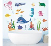 Runtoo Calcomanías de pared Under The Sea para pared con medusas de pez ballena, para baño, dormitorio, bebé, decoración de pared