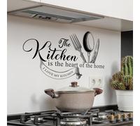 Runtoo Kitchen is The Heart of The Home - Adhesivo decorativo para pared, tenedor y cuchillo, letras negras, con frases que dicen la pared, cocina, comedor, restaurante, decoración de pared