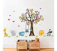 Runtoo Pegatinas de Pared Bosque Animales Árbol Stickers Adhesivos Vinilo Mono Elefante Jirafa Decorativas Infantiles Habitacion Bebe