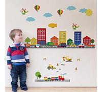 Runtoo Pegatinas de Pared Coche Transporte Stickers Adhesivos Vinilo Construcción Avión Tren Decorativas Infantiles Habitacion Bebe