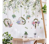 Runtoo Pegatinas de pared con diseño de jaula de pájaros, diseño de hojas de flores, para colgar en la pared, para sala de estar, dormitorio, guardería, decoración del hogar
