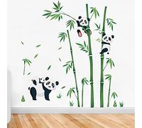 Runtoo Pegatinas de pared de animales de panda para pared de bosque de bambú para dormitorio de niños, bebé, guardería, decoración de pared