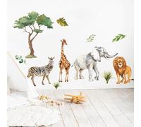 Runtoo Pegatinas de pared de safari para guardería, animales, árbol, elefante, jirafa, calcomanías de pared para bebés, niños, dormitorio, sala de estar, decoración de pared