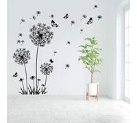 Runtoo Pegatinas de Pared Diente de León Mariposa Stickers Adhesivos Vinilo Flores Negro Decorativas Salon Dormitorio Habitacion Bebe