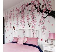 Runtoo - Pegatinas de pared, diseño de cerezo de flores rosas, para salón, dormitorio, dormitorio infantil